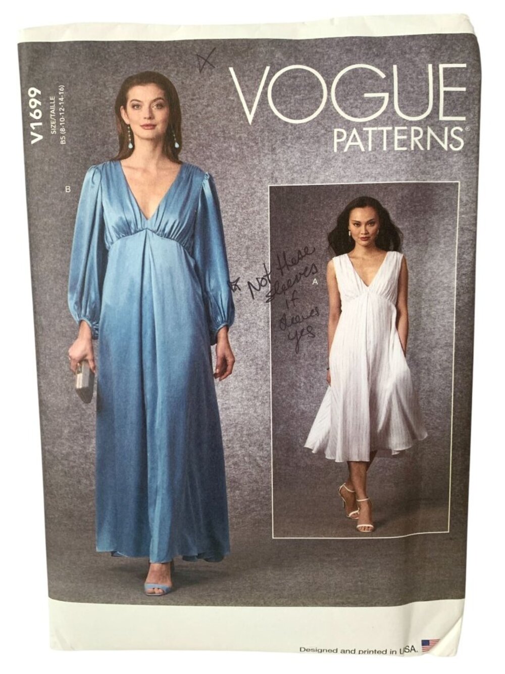 Vogue V1699 Pattern Misses' Loose Fitting Dress Size 16 18 20 22 24 Uncut